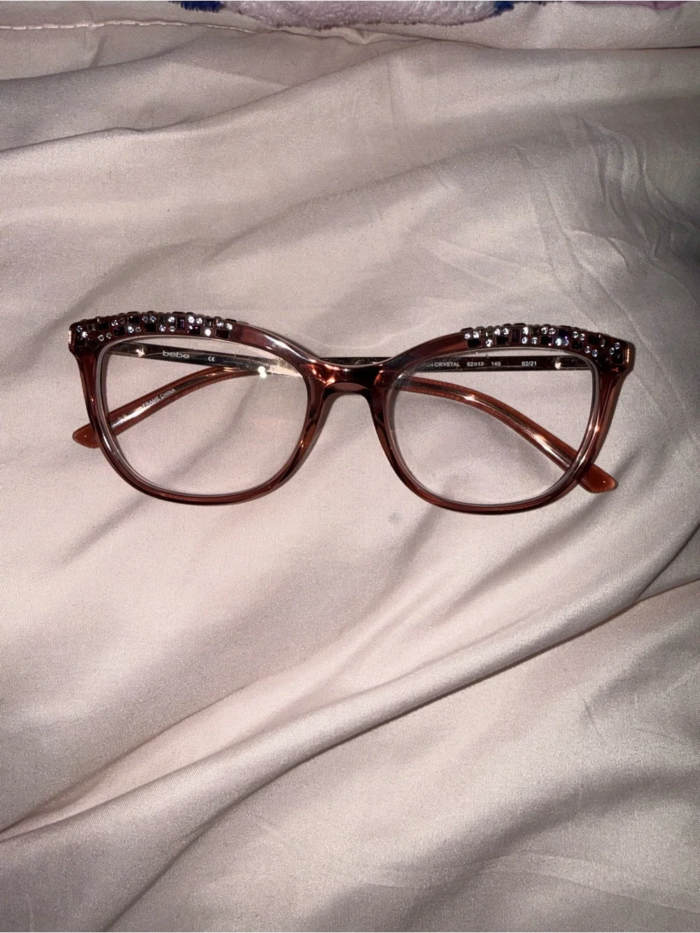 bebe Crystal-Embellished Cat-Eye Glasses in Light pink